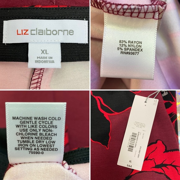 NWT Liz Claiborne Fitted Pencil MIDI Skirt Burgundy Floral Rayon Stretchy XL 1X - Picture 8 of 10